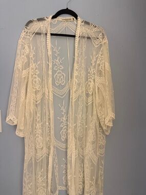 Chance or Fate Sheer Lace Embroidered Duster - Cream